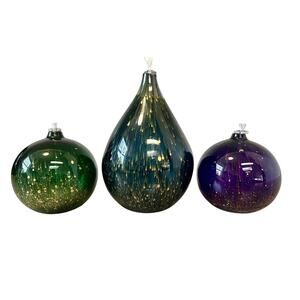 Lefton Blown Glass Oil Diffuser Purple & Green Balls & Teal Teardrop w Gold